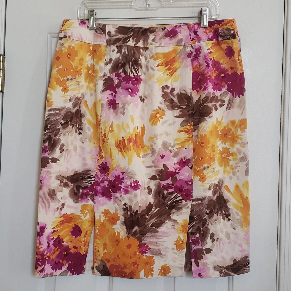 Vintage Sunny Leigh Floral Pencil Skirt Magenta Yellow Brown Size 14 - Picture 8 of 11